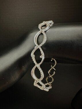 925 Sterling Silver Infinity Link Bracelet | 8” Twisted Rope Design | 16g | Sign